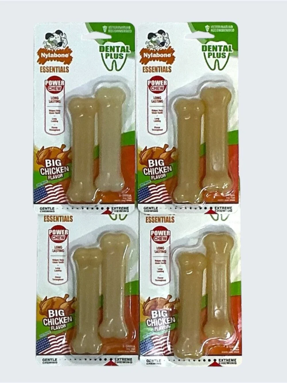 Nylabone Dog Dental Essentials Power Chew Toys Made In USA Chicken Flavor 4 PC